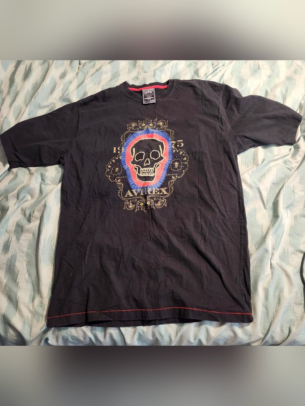 VINTAGE AVIREX SKULL SEWN EMBLEM T-SHIRT MEN'S SIZE XL
